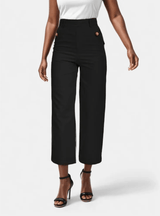 Alva™ - Taillenkontrollierende Twill Cropped Weite Hose – Schwarz