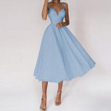 Damen Elegant Abendkleid | Cocktailkleid mit Spaghettiträgern und Herz-Ausschnitt – Blau