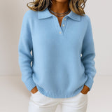 Olivia™ | Weicher Strickpullover mit Kragen – Blau