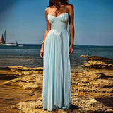 Camila - Plissiertes langes Kleid mit Korsett – Blau