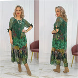 Akarsha - Elegantes Kleid Mit Kurzen Ärmeln – Grün