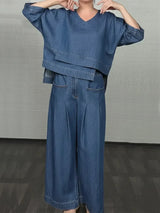 Ojinika – Lässiges Denim-Zweiteiler-Set – Blau