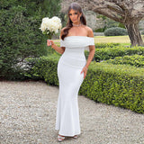Bianca - Stilvolles schulterfreies Maxikleid – Weiß
