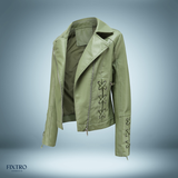 Exklusiv – lederjacke mit zöpfen – Grün