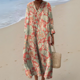 Millie | Retro Floral Dress – V-Ausschnitt mit langen Ärmeln