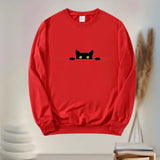 Katie – bequemes damen-sweatshirt mit schwarzem katzen-print – Rot