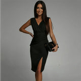 Seraphira – Elegantes Midikleid mit V-Ausschnitt – Schwarz