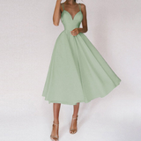 Damen Elegant Abendkleid | Cocktailkleid mit Spaghettiträgern und Herz-Ausschnitt – Grün