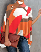 Damen Elegantes Bedrucktes Oberteil | Festliche Oberteile Damen – Weiße Orange Rot