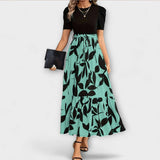 Luna - Floral Printed Summer Dress with Round Neckline – Dunkelgrün