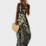 Almera – Leichtes Maxikleid mit goldenen Reflexen – Schwarz