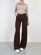 Damen High-Waist Hose mit geradem Bein – Eleganter Business Look – Braun