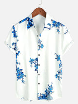 Jackson | Kurze Ärmel Weiß Floral bedrucktes Sommerhemd – Blau