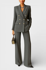 Kalyn – Zweireihiger Blazer Und Hose Mit Weitem Bein – Grau