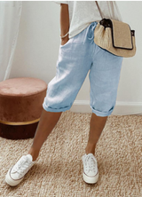 Marlene – Damen-Shorts aus Baumwollleinen – Himmelblau
