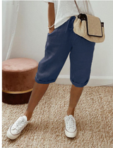 Marlene – Damen-Shorts aus Baumwollleinen – Dunkelblau
