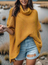 Turtleneck Pullover mit Dolmanärmeln – Gelb