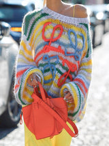Regenbogen Kontrast Streifenpullover – Mehrfarbig