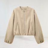 Cropped Damen Übergangsjacke – mit Ballonärmeln & modernem Schnitt – Khaki