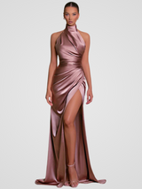 SATIN ROYALTY KLEID – Altrosa