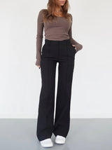 Damen Gerades Bein Chino Hose – Schwarz