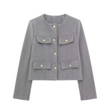 Cove - Lässiger Kurzmantel mit Besatz für Damen – Grau