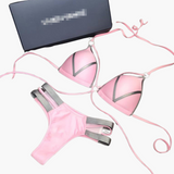 Triangel-Bikini-Set - Damen Bademode mit goldenen Details – Rosa