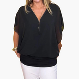Helene | Chiffon-Top mit Reißverschluss – Schwarz