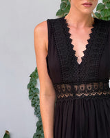 Stella™ - Bequemes V-Ausschnitt Spitzen-Topkleid – Schwarz