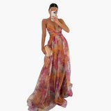 Elegantes Maxikleid für Damen mit - floralem Muster Glamourös – Orange