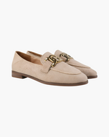Jessica | Loafer aus Wildleder mit goldener Gliederschnalle – Beige
