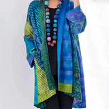 Strickjacke Damen Bunt Vintage Look | Locker Leicht – Blau