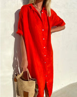 Thessaly – Hemdkleid aus Baumwollleinen – Rot