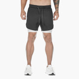 Herren Trainingsshorts mit Innenhose und Kordelzugbund – Schwarz
