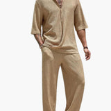 Herren Sommer Set mit Kurzarmhemd und elastischer Hose – Khaki