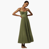 Plissiertes Midikleid für Damen - Bustier & Spaghettiträger – Grün