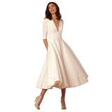 Erykah - Elegantes Retro-Kleid mit V-Ausschnitt – Weiß