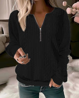 Lyra – lässiger strickpullover mit halbem reibverschluss – Schwarz
