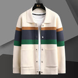 Cole | Herren Strickjacke Streifen Snap-Button Varsity Herbst – Weiß