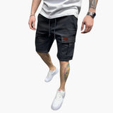 Herren Cargoshorts mit Kordelzug und Klappentaschen – Schwarz