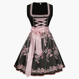 Besticktes Dirndl Kleid mit Satinband für Damen - Oktoberfest 2025 – Schwarz