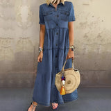 Calanthe - Denim-Maxikleid im Boho-Stil – Marineblau