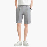 Herren Sommer Shorts mit Bundfalten Reißverschluss und Slim Fit – Hellgrau