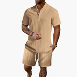 Herren Sommer Set mit Poloshirt und Shorts aus Rippstoff – Khaki