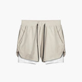 Herren Sportshorts mit Innenshorts und elastischem Bund – Khaki