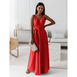 Damen-Maxikleid in Wickeloptik | ärmellose Ausführung – Rot