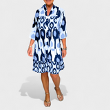 Suciana – Boho Drucken Kleid mit V-Ausschnitt – Blau