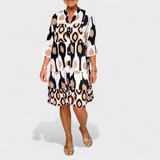 Suciana – Boho Drucken Kleid mit V-Ausschnitt – Beige