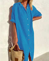 Thessaly – Hemdkleid aus Baumwollleinen – Blau