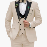 Herren Anzug dreiteilig mit Slim Fit und Kontrastrevers – Beige